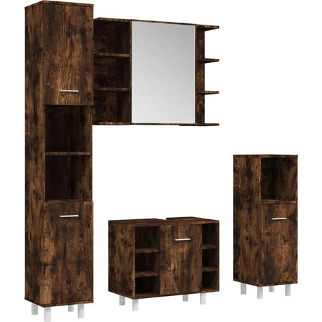 Maison Exclusive - 4-tlg. Badmöbel-Set Räuchereiche Holzwerkstoff (1/5)