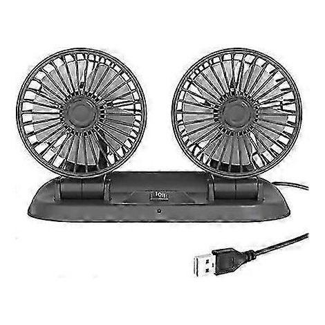 Ventilateur de voiture à double tête 5 V avec port USB pour camion, fourgonnette, SUV, camping-car, bateau, rotation horizontale à 360° et verticale à 180°, réglable (1/5)