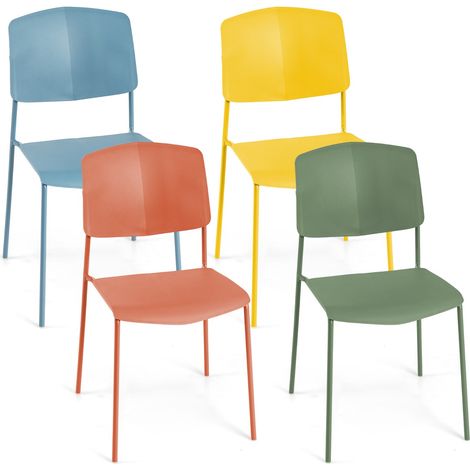 Set di 4 sedie da pranzo con schienale ergonomico e seduta ampia, Sedie laterali senza bracci portata 160kg Colorato (1/4)