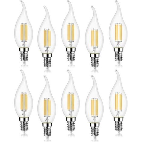 Lot de 10 4W Ampoule de Filament LED E14 470LM Flamme Bougie 2700K Blanc Chaud, Non-Dimmable, Angle de Faisceau 360° (1/5)