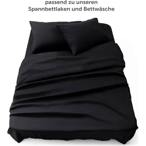 Drap Plat - Microfibre - 160 x 275 cm - Pour Lit 90 x 190 cm ou 90 x 200 cm - Noir - 1 Pièce (1/5)
