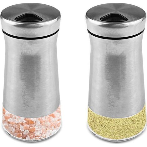 Pots à épices – Lot de 2 pots ronds en verre de 120 ml avec couvercles rotatifs, pour la cuisine et le barbecue. (1/5)