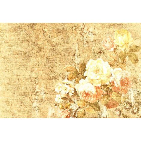 Papier peint panoramique floral jaune & doré Tapisserie panoramique fleurie vintage pour chambre Papier peint panoramique Shabby Choc salon (1/3)