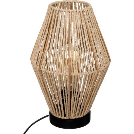 Atmosphera – Lampe à poser 32cm en papier et fer noir et naturel – Douille E27 – Longueur câble 150cm – Élégance moderne pour intérieur (1/4)