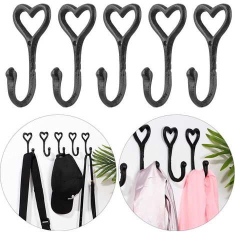 Filiyano-Lot de 5 crochets en forme de cœur en fonte noire