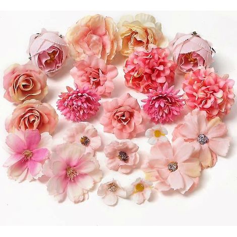 Lot de 20/14 fleurs artificielles mélangées, roses en soie, fausses fleurs pour la décoration intérieure, les mariages, les guirlandes artisanales et les cadeaux.rose (1/5)