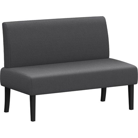 Yaheetech Divano da Salotto Moderno Divanetto a 2 Posti senza Braccioli Sedia a Coste con Gambe in Legno per Soggiorno Ufficio 109,5 × 62 × 84,5 cm Grigio