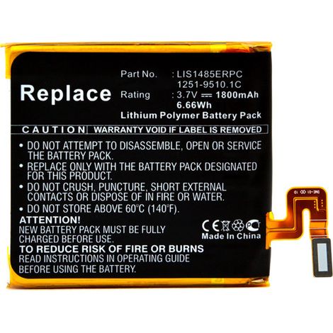 NX - Batterie téléphone, smartphone, GSM pour Sony Ericsson 3.7V 1800mAh - 1251-9510.11 (1/3)