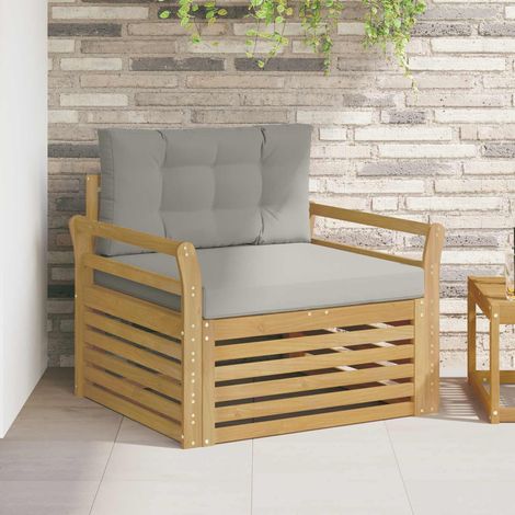 Canapé de Jardin Modulable 1 Place en Bois d'Acacia Massif Blanc et Gris Clair, 23.54kg - PANGIVO (1/5)
