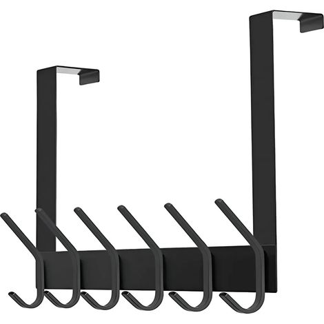 Porte-manteau de porte TOJ Living - 43 cm - 12 crochets - Crochets de porte - Patères - Crochets pour vêtements - Noir - Acier inoxydable - Noir mat (1/4)