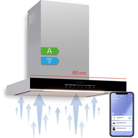 Klarstein Dunstabzugshaube 60cm Umluft/Abluft, Dunstabzugshaube für Küchen, Abzugshaube mit Filter, Dunstabzug mit 577.8m³/h Luftstrom, Wandhauben mit Wi-Fi-Steuerung & LEDs, Dunstabzugshauben 60cm (1/5)