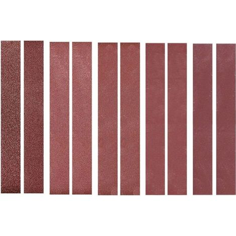 Papier de verre à bande abrasive en oxyde d'aluminium, 30 x 330 mm, 10 paquets (2 de chaque grain : 120, 240, 400, 800 et 1000). (1/4)