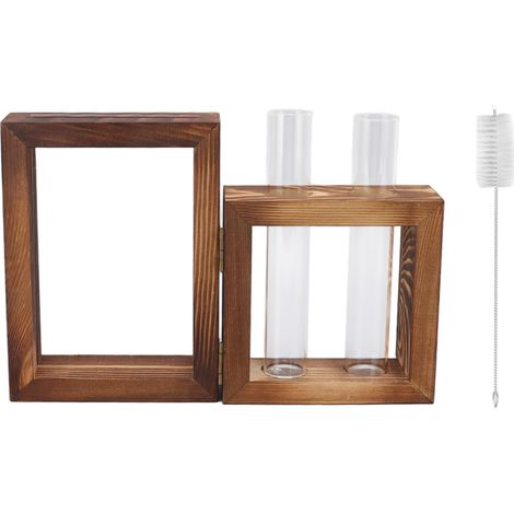 Support en bois pour la multiplication des plantes, avec 2 tubes à essai en verre, cadre en bois, vase pour tubes à essai hydroponiques en verre, pot de fleurs, décoration de table pour la plantation