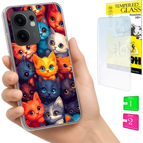 Funda para Oppo Reno 13F 5G / 13 FS 5G con foto, cubierta trasera con diseño de gatos y cristal. (1/5)