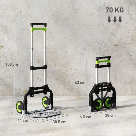 Chariot à bagages pliable, capacité de charge de 70 kg, avec poignée rétractable en aluminium, argenté. (1/5)