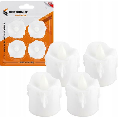 Velas LED tipo tealight, 4 unidades, luz cálida VERGIONIC