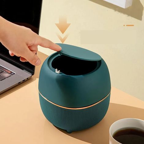 Corbeille à déchets en plastique, mini poubelle de bureau créative avec couvercle, petit récipient de nettoyage pour maison et bureau, boîte de rangement de table (Vert) (1/5)