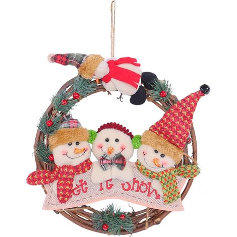 Weihnachtskranz aus Schneemann-Reben, dekorativer Puppen-Ringanhänger aus Weinreben, Fensterdekoration, Weihnachtsdekoration für Zuhause (1/5)