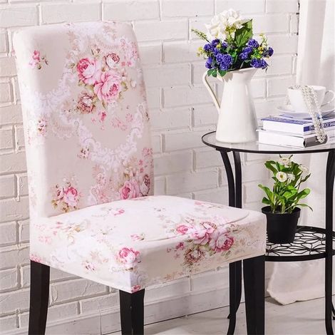 Elastische Stuhlhussen, Schäferstil, Blumenmuster (4er-Set, J)
