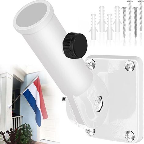 Support de mât de drapeau – Blanc – Mural réglable – Kit de fixation inclus – Pour poteaux 1 pouce (1/5)