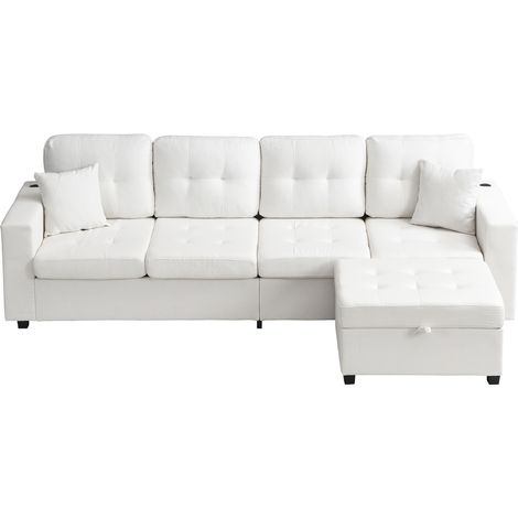 Modulares L-Sofa beige mit Stauraum-Hocker, USB/Type-C, LED, 4-Sitzer (1/5)