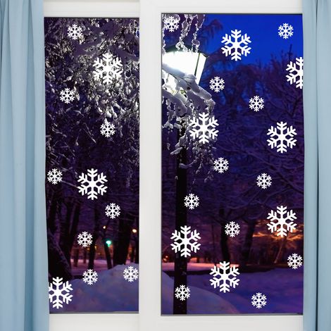 50 Stickers électrostatiques flocons - Autocollants adhésifs fenêtres noël - décoration fêtes (1/4)