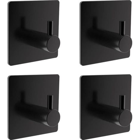 Lot de 4 crochets adhésifs noirs pour salle de bain, crochets muraux pour suspendre manteau, chapeau, serviette de bain (1/4)