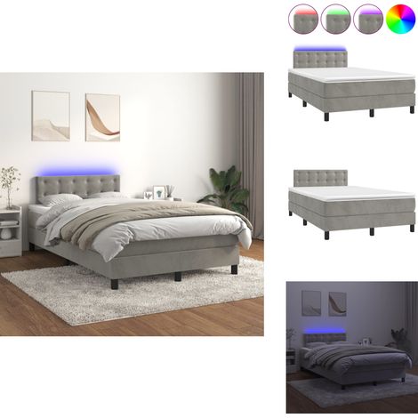 Boxspringbett mit Matratze & LED Hellgrau 120x200 cm Samt - Boxspringbett - Samtbett - Doppelbett - LED-Betten - Himmelbetten (1/5)
