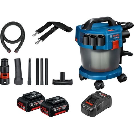 Aspirapolvere senza fili Bosch GAS 18V-10 L / 2 batterie da 4,0 Ah + caricabatterie incluso set di accessori da 14 pezzi.
