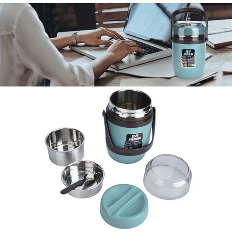 Bocal alimentaire isotherme à trois couches pour adultes/employés de bureau, boîte à lunch isotherme sous vide en acier inoxydable 304, seau isotherme extra-long multicouche, vert menthe. (1/5)