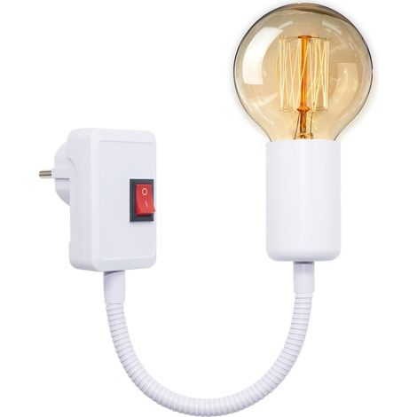 E27 Fassung mit Stecker, Lampenfassung mit Schalter und Steckdose, 360°Verstellbar 20CM Schwanenhals Lampe, Steckdosenlampe, Steckdosenleuchte, Steckerlampe, Steckerleuchte, Glühbirne Sockeladapter (1/5)
