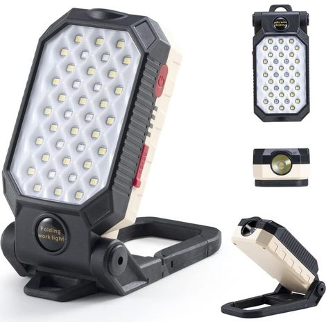 Lampe de travail rechargeable 1000 lumens LED Lampe de travail avec crochet de support réglable à 170 ° Lampe d'inspection de torche magnétique pour réparation automobile Camping domestique