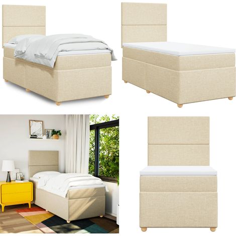 Sommier à lattes de lit avec matelas Crème 80x200 cm Tissu - Lit Double - Literie - Matelas À Ressorts Ensachés - Tête De Lit Ajustable - Surmatelas - Home & Living (1/5)