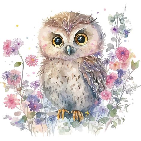 Papier peint panoramique Enfants - Chouette fleurs - 195 cm x 125 cm (1/2)