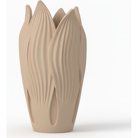 Vaso decorativo beige a forma di foglia per fiori, design moderno.