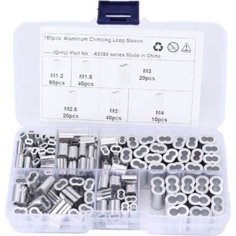 180-teiliges Set mit 6 verschiedenen Größen von Aluminium-Doppelhülsen-Crimpschellen, universell für Drahtseilenden (1/4)