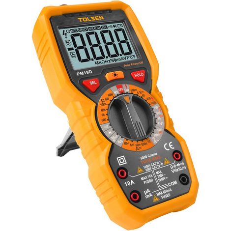 Multimetro digitale TOLSEN 10A con display LCD, rilevamento della tensione e protezione da sovraccarico