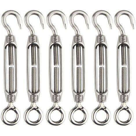 6 Pcs Tendeur De Fil Tendeur M4 en Acier Inoxydable Réglable Crochet De Ridoir Et Oeil Ensemble Heavy Duty (1/5)