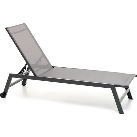 GLOUPIE Lettino Prendisole Alamos Pieghevole In Alluminio Verniciato Antracite Con Ruote Posteriori, L 192 x P 60 x H 91 Cm (1/5)