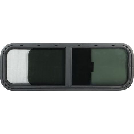 900 x 300 mm Schiebefenster für Wohnmobile und Wohnwagen, schwarzes Sicherheitsglas mit abgerundeten Ecken, Rollladen (1/5)