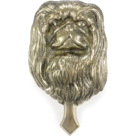 Pequinés: un llamador de puerta con forma de cabeza de perro, un llamador de latón, una decoración de puerta retro de Art-Dog. (1/5)