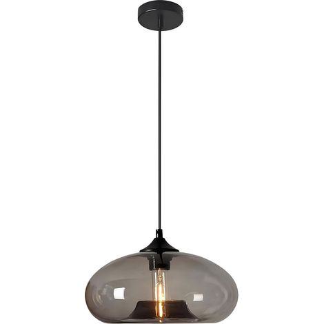 Lustre rond en verre coloré de style industriel rétro, sans ampoule E27, lustre en verre pomme gris fumé (1/5)