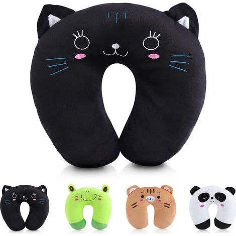 Animaux Oreillers de Voyage Coussin Repose de Cou en Forme U Oreiller de Sommeil Coussin de Relaxation pour Siège Voiture TGV (Chat) (1/5)