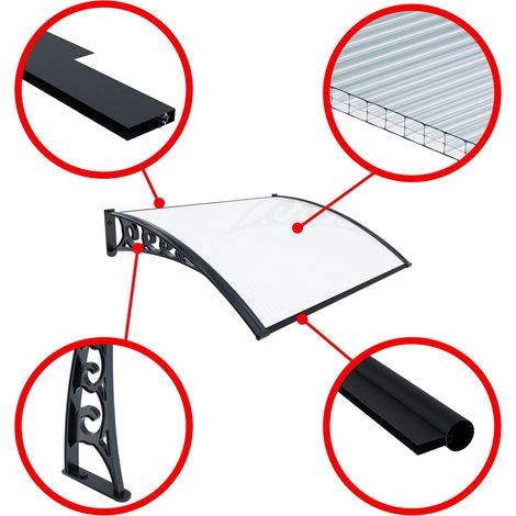 Pensilina Per Copertura In Policarbonato Alveolare Tettoia Modulabile Per Esterno Per Porte Balcone Finestre Elegante E Resistente Trasparente - Misura: 100 x 120 cm