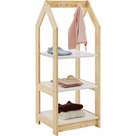 Étagère à vêtements enfant SALLY en pin massif - Coloris naturel et blanc (1/4)