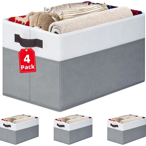 Lot de 4 grands paniers de rangement pour placards Rangement et organisateurs en tissu avec poignées pour la maison Décoratifs et pliables (1/5)