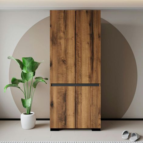 Armoire penderie 2 portes effet noyer détail gris BYRON
