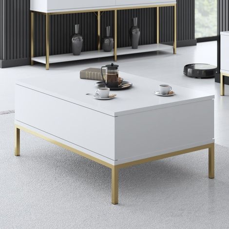Rechteckig Couchtisch White Lord 90x60 - Goldrahmen