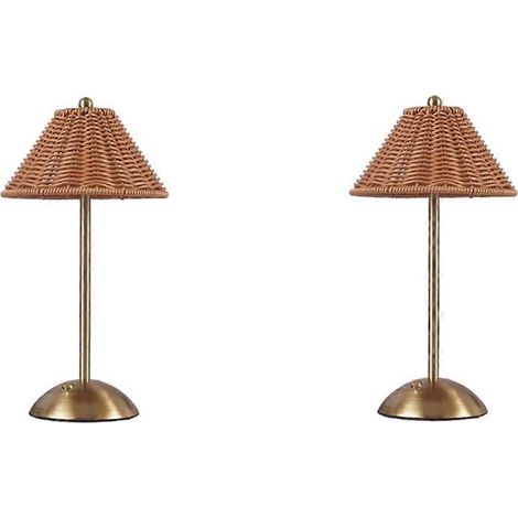 Lampe de bureau rechargeable en rotin, 3 couleurs changeantes, style asiatique du Sud-Est, lampe décorative C (1/5)