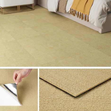 Dalle Moquette Autocollante Beige 30x30CM Dalle Moquette Adhesive Sol Chambre Antidérapantes Dalle de Moquette Salon Carre de Moquette pour Bureau Commerce Tapis Moquette Escalier, 4 Dalles (1/5)